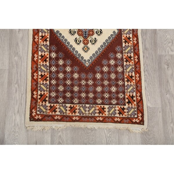 Moroccan Tribal Hand Knotted Wool Oriental Geometric Area Rug - 4'9" x 2'6"