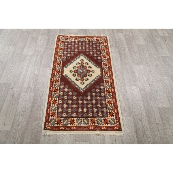 Moroccan Tribal Hand Knotted Wool Oriental Geometric Area Rug - 4'9" x 2'6"