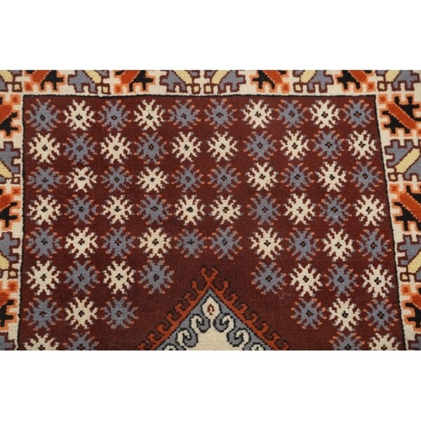 Moroccan Tribal Hand Knotted Wool Oriental Geometric Area Rug - 4'9" x 2'6"