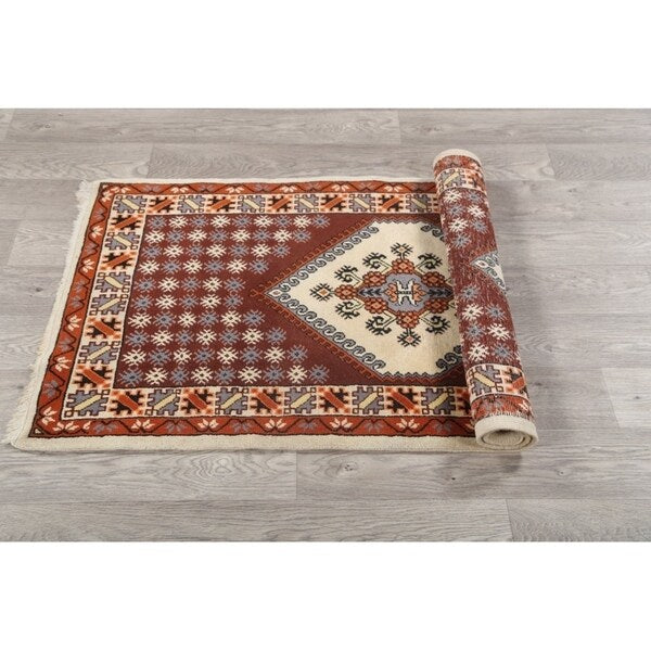 Moroccan Tribal Hand Knotted Wool Oriental Geometric Area Rug - 4'9" x 2'6"