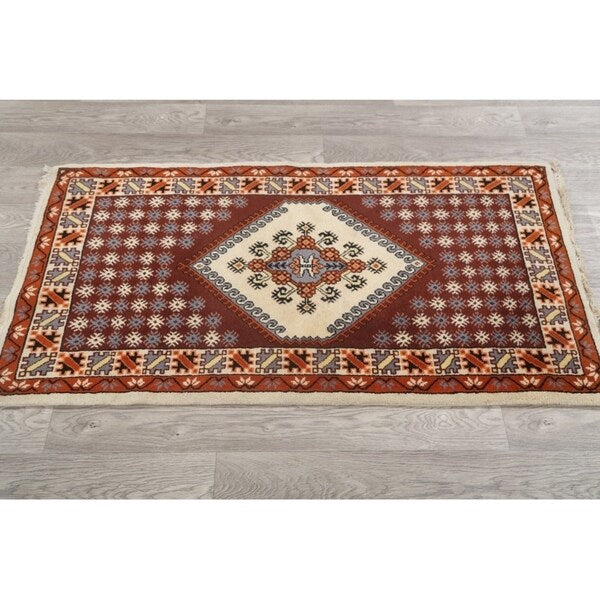 Moroccan Tribal Hand Knotted Wool Oriental Geometric Area Rug - 4'9" x 2'6"
