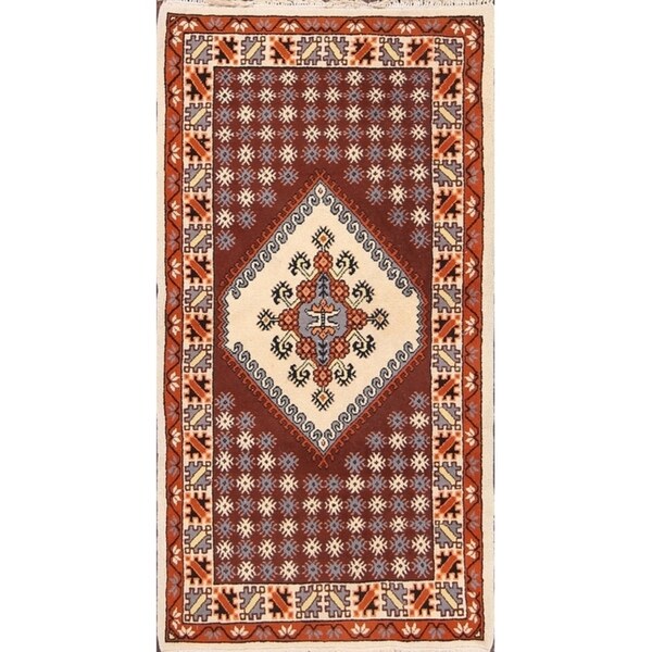 Moroccan Tribal Hand Knotted Wool Oriental Geometric Area Rug - 4'9" x 2'6"