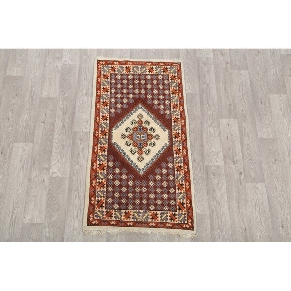 Moroccan Tribal Hand Knotted Wool Oriental Geometric Area Rug - 4'9" x 2'6"