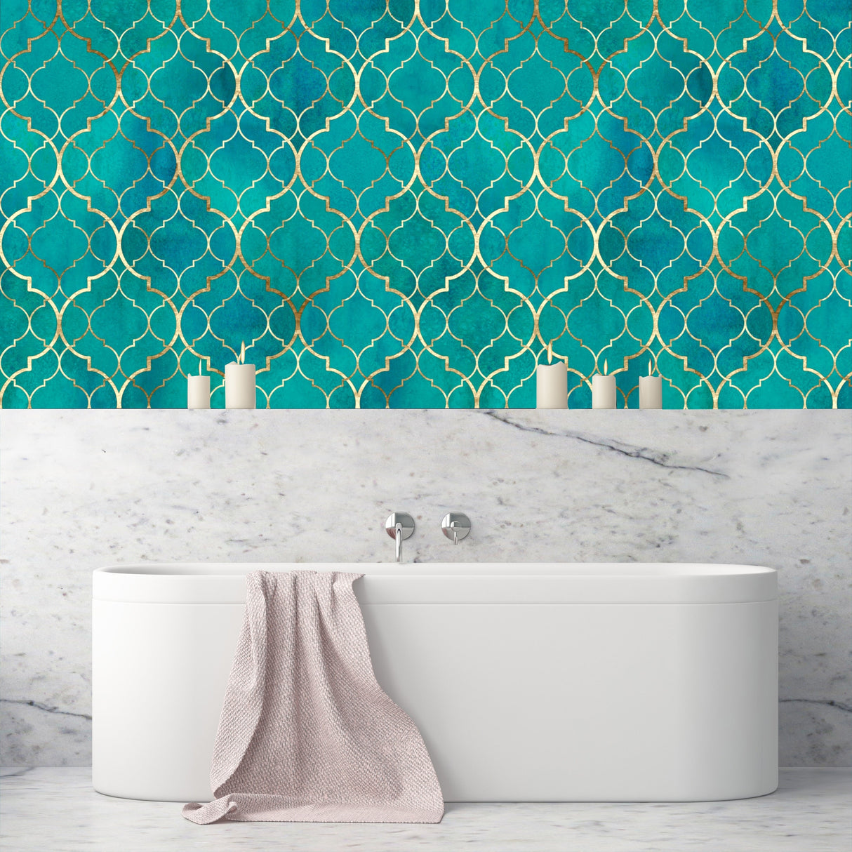 Moroccan Watercolor Waves Removable Wallpaper - 24'' inch x 10'ft