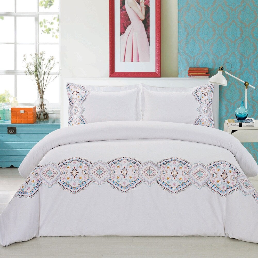 Broderie ensemble housse de couette Collection Morocco Duvet Cover Set White