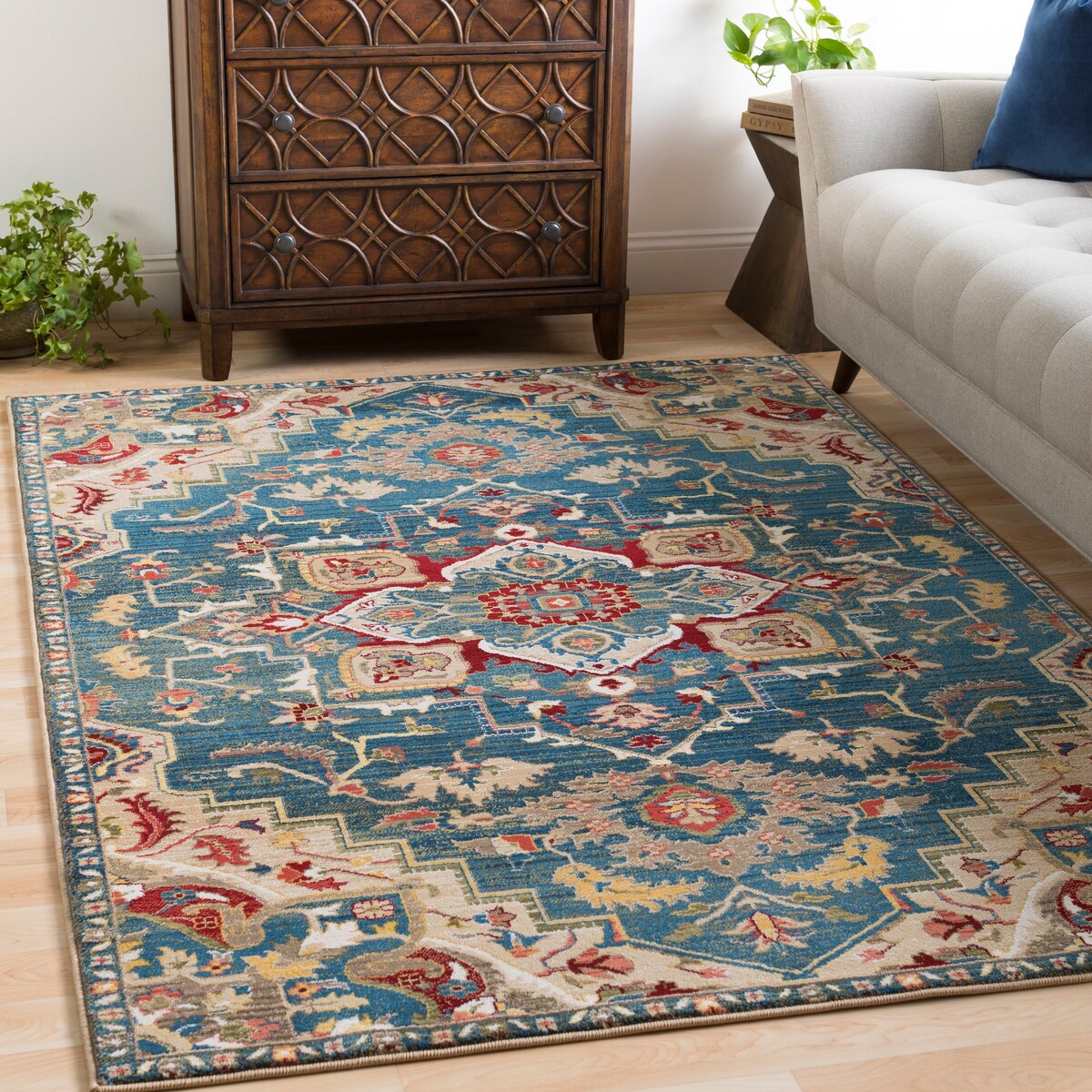 Morris Blue & Red Vintage Medallion Area Rug - 7'10" x 9'10"