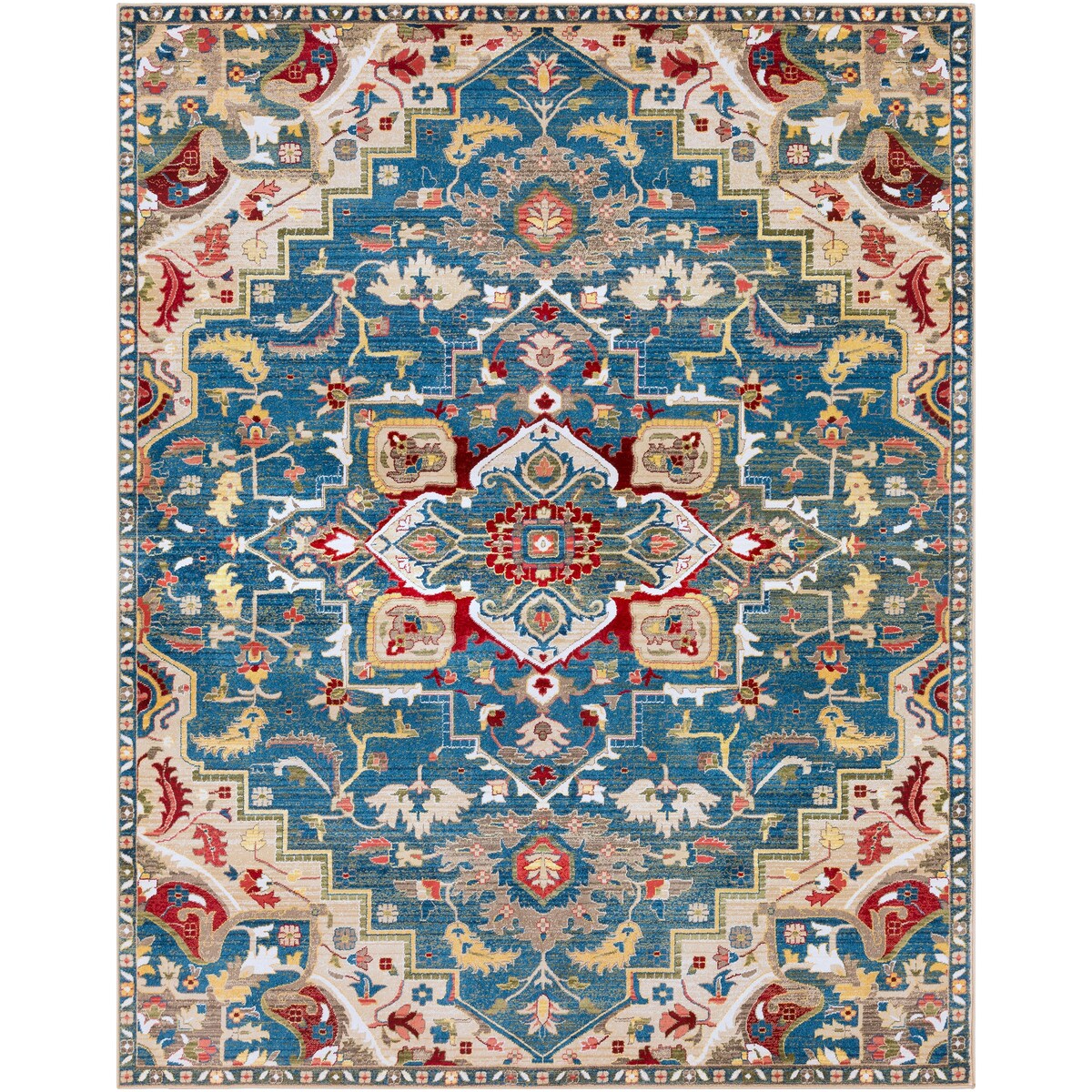 Morris Blue & Red Vintage Medallion Area Rug - 7'10" x 9'10"