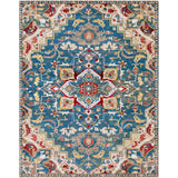 Morris Blue & Red Vintage Medallion Area Rug - 7'10" x 9'10"
