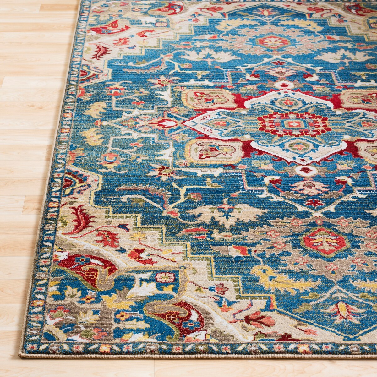 Morris Blue & Red Vintage Medallion Area Rug - 7'10" x 9'10"