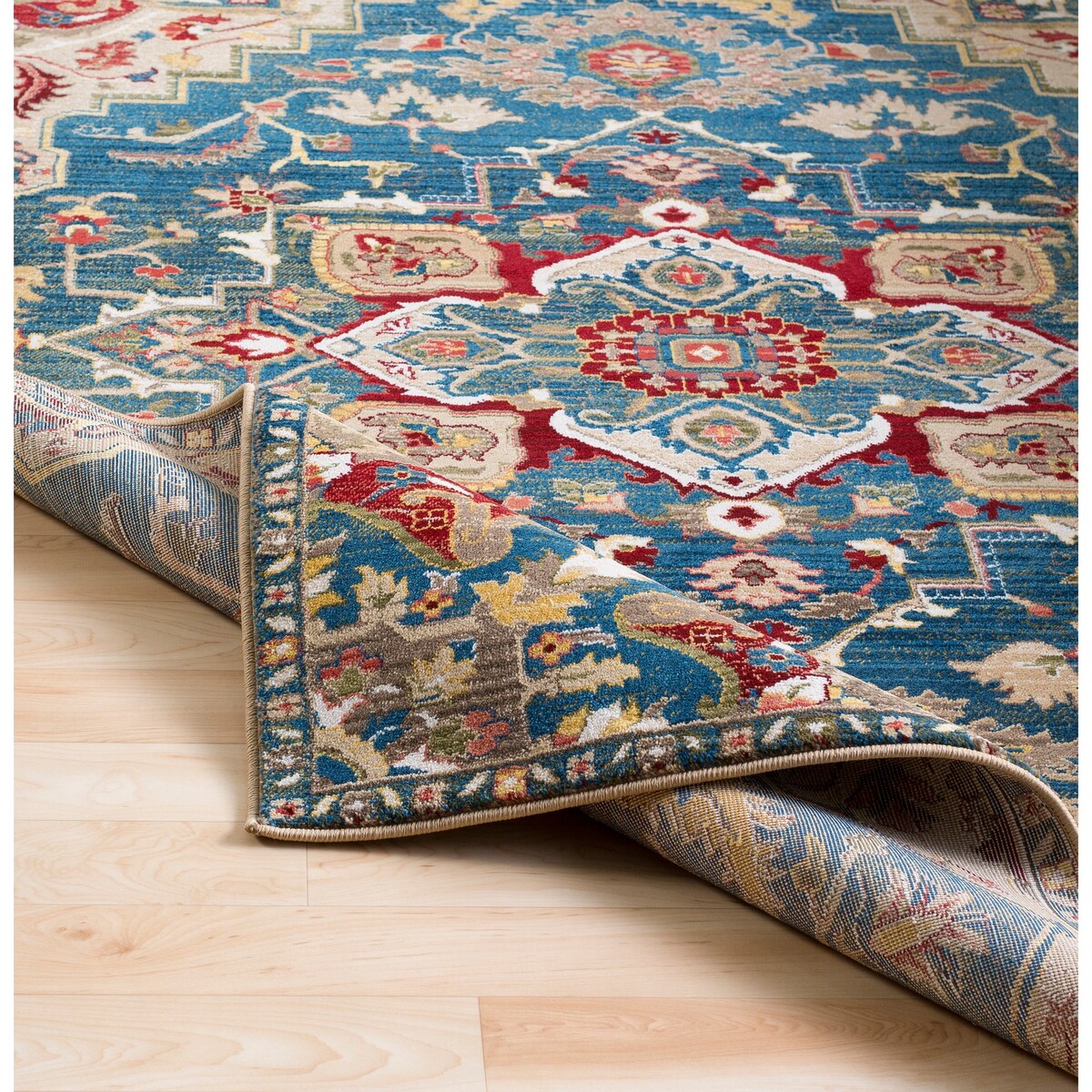 Morris Blue & Red Vintage Medallion Area Rug - 7'10" x 9'10"