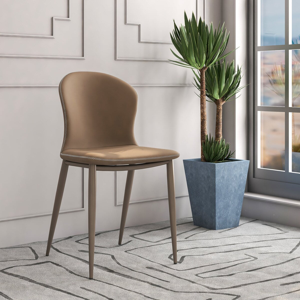 Mosaic Modern Upholstered Fabric Dining Chair with Metal Legs by LeisureMod