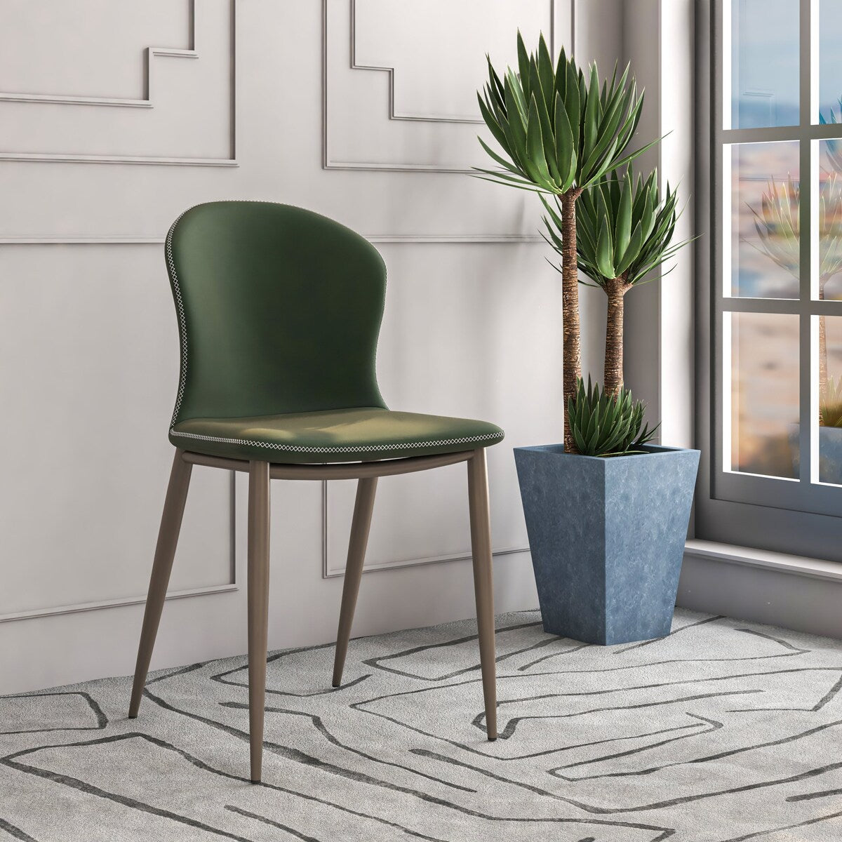 Mosaic Modern Upholstered Fabric Dining Chair with Metal Legs by LeisureMod