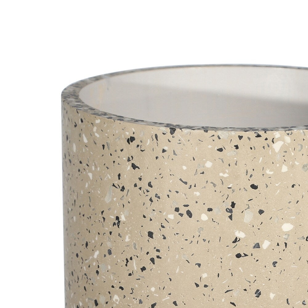 Mosaic Round Cement Planter on Wooden Stand, Medium, Beige and Brown