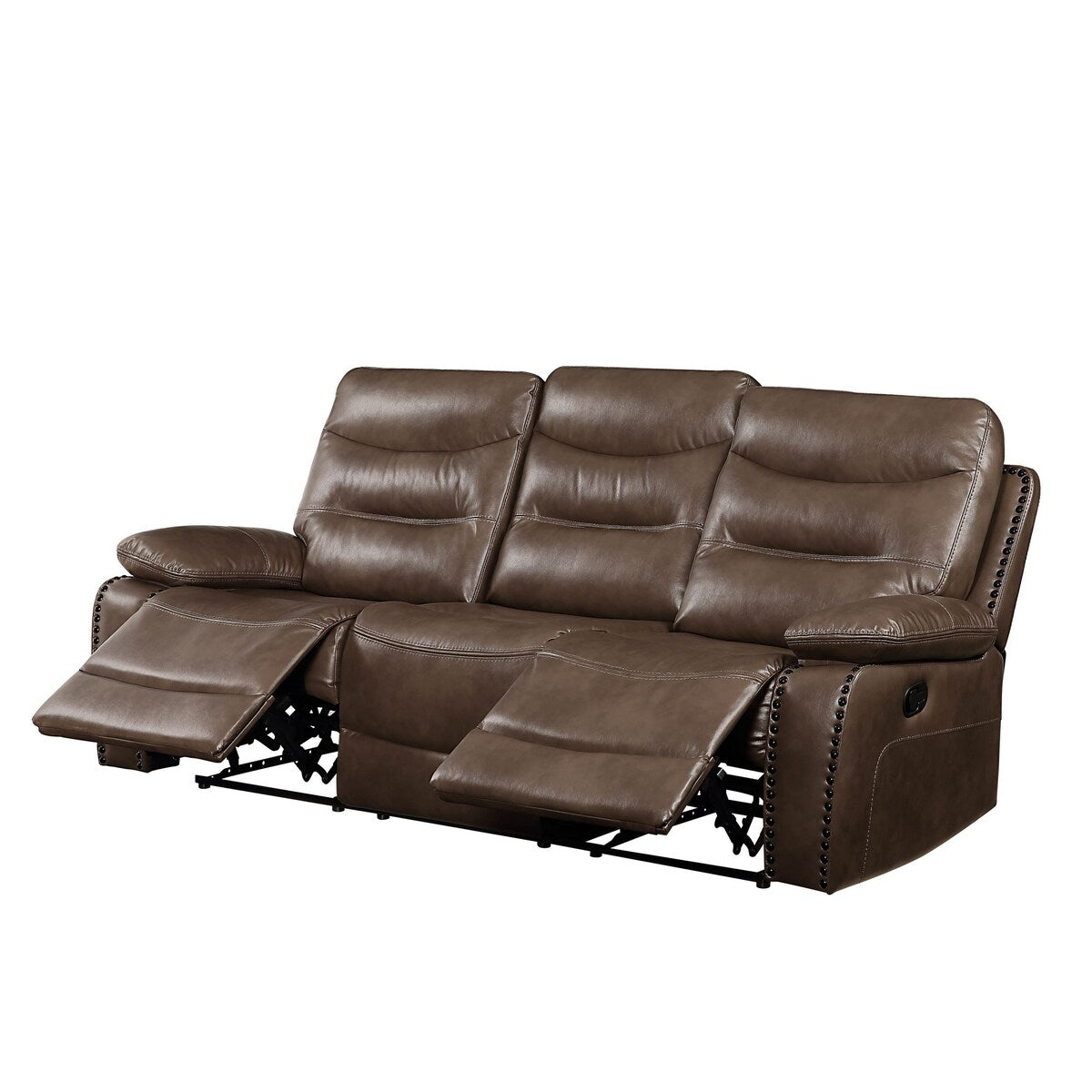 Motion Sofa with Leatherette Upholstery and Tufted Seat, Brown
