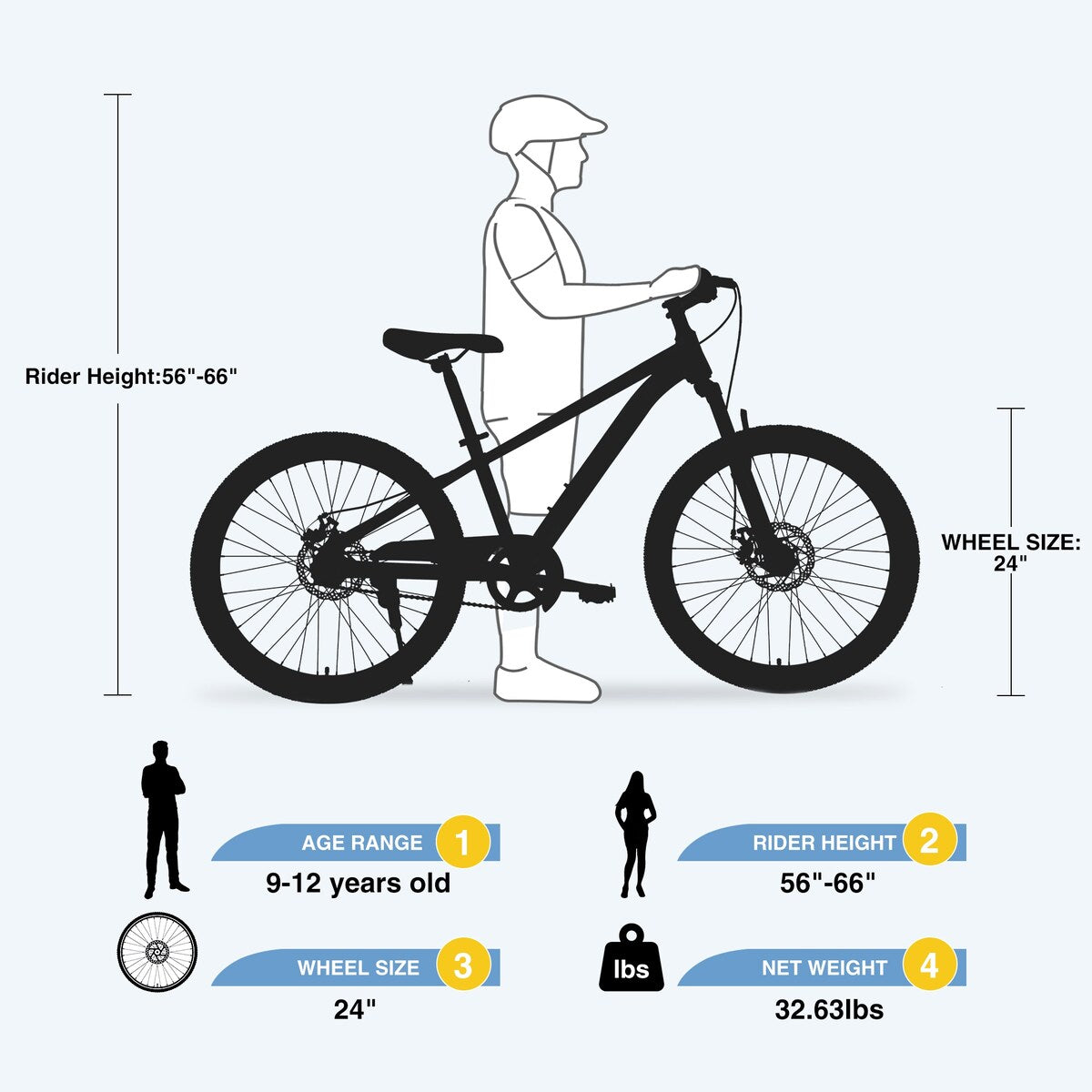 Mountain Bike,24 Inch MTB for Boys and Girls Age 9-12 Years,Multiple Colors