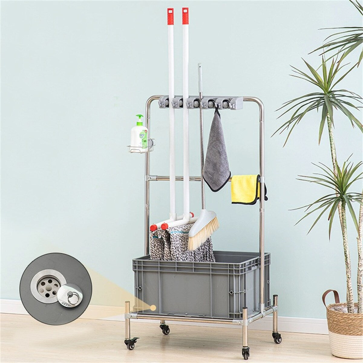 Movable Mop Rack Cleaning Tool Cart