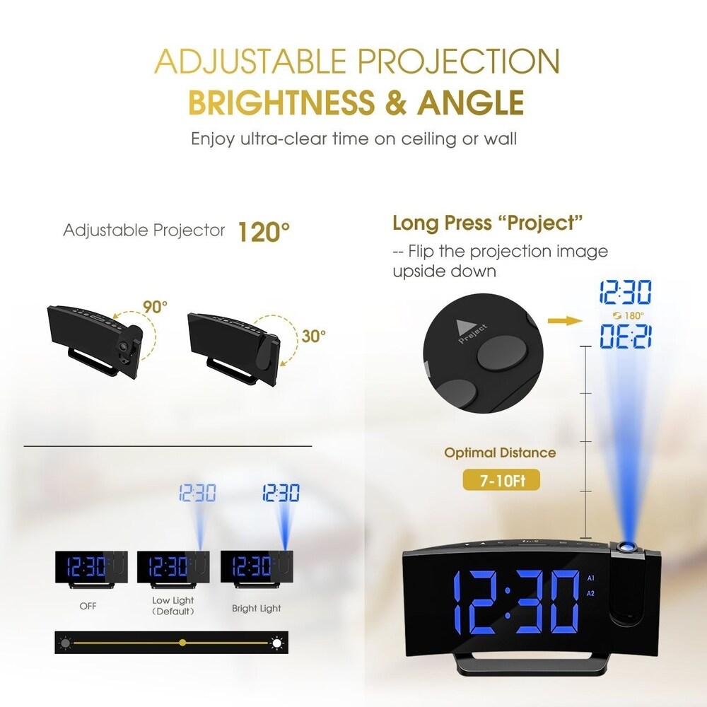 Mpow Projection Clock, FM Radio Alarm Clock, Curved-Screen Digital Alarm Clock