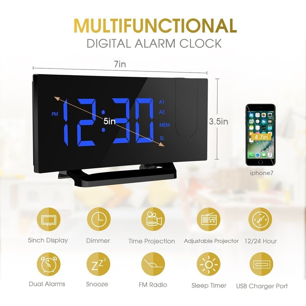 Mpow Projection Clock, FM Radio Alarm Clock, Curved-Screen Digital Alarm Clock