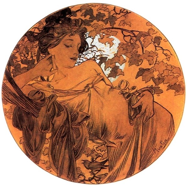 Mucha Autumn Medallion-VINAPP113788 Print 10"x10" by Vintage Apple Collection