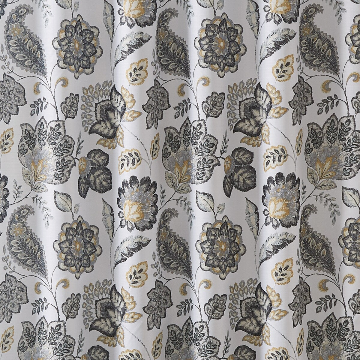 Mughal Indian Flowers Black and Yellow Shower Curtain Set