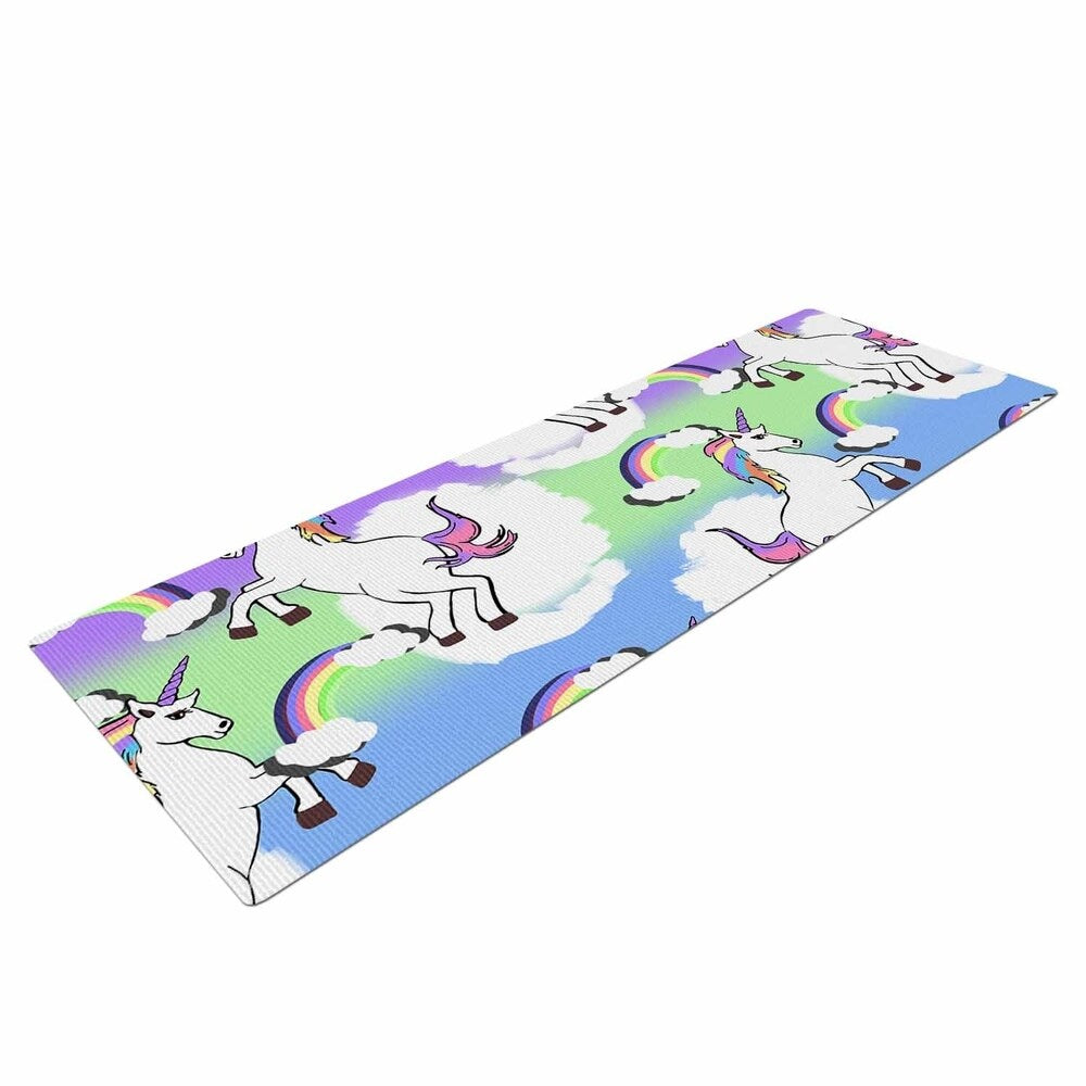 Mukta Lata Barua "Unicorn World" Multicolor Pastel Animals Fantasy Digital Illustration Yoga Mat - Purple