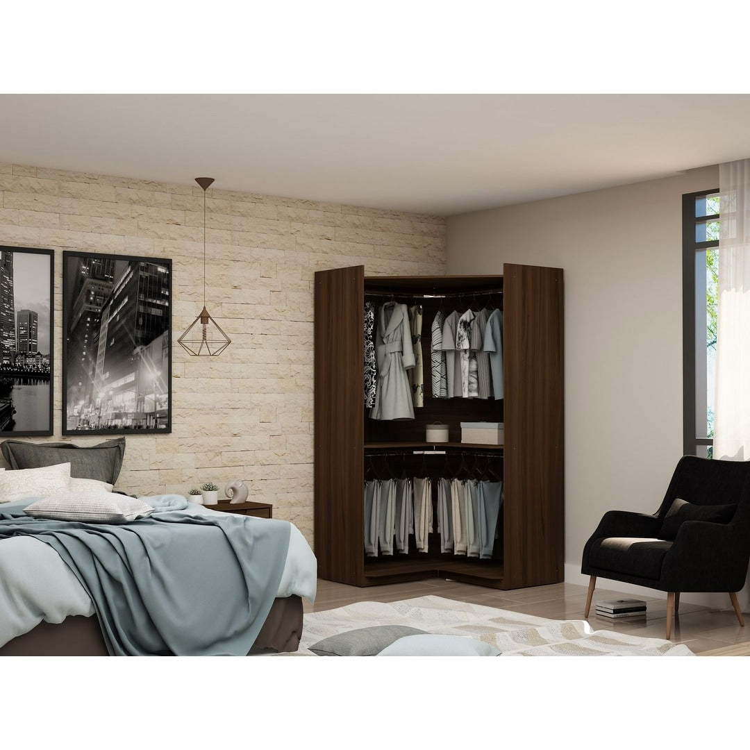 Mulberry Modern Open Corner Closet with 2 Hanging Rods