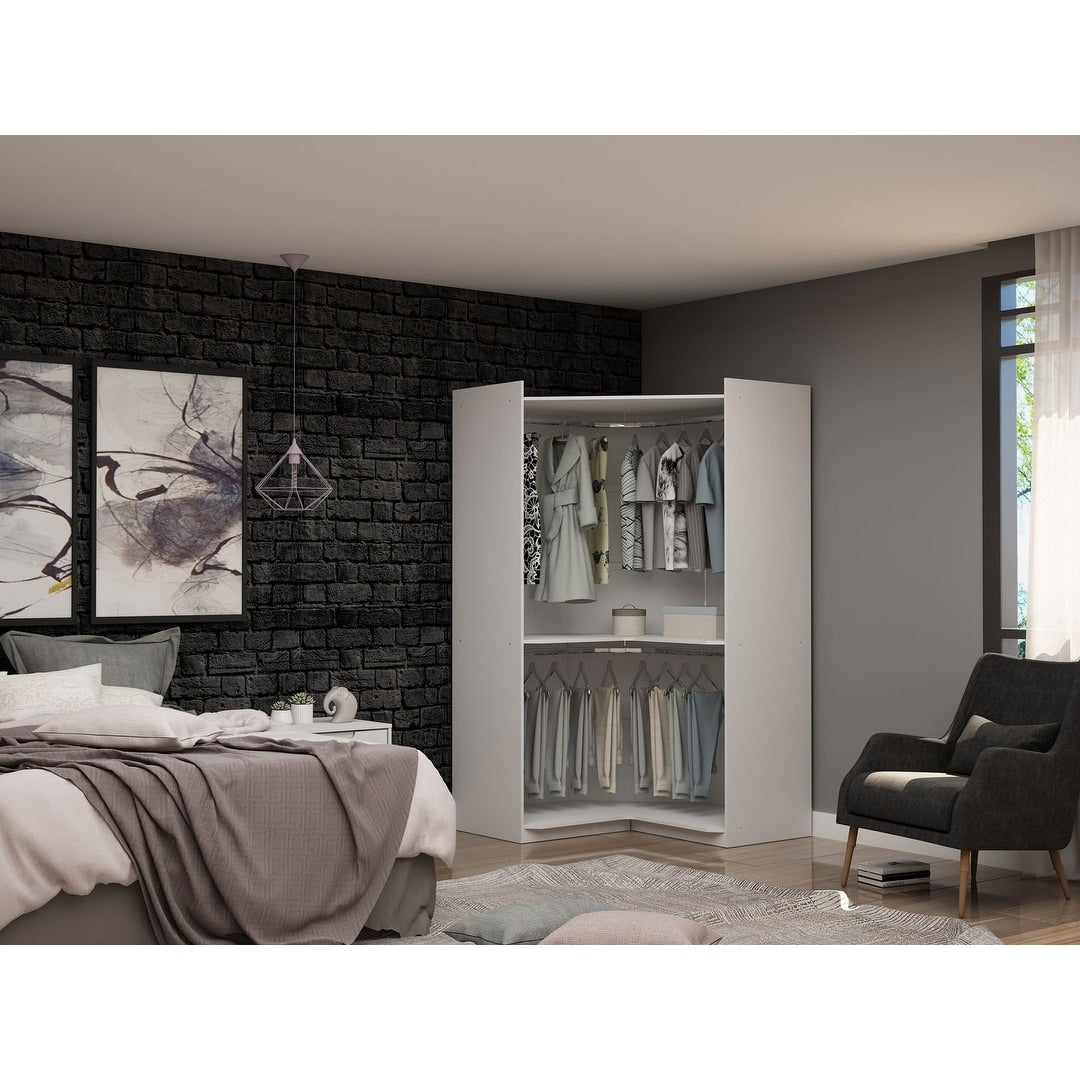 Mulberry Modern Open Corner Closet with 2 Hanging Rods