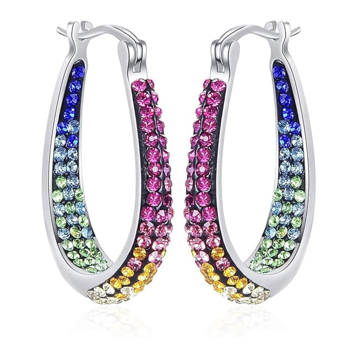 Multi Color Inside Out Crystal Hoop Earrings For Women - Multi Color