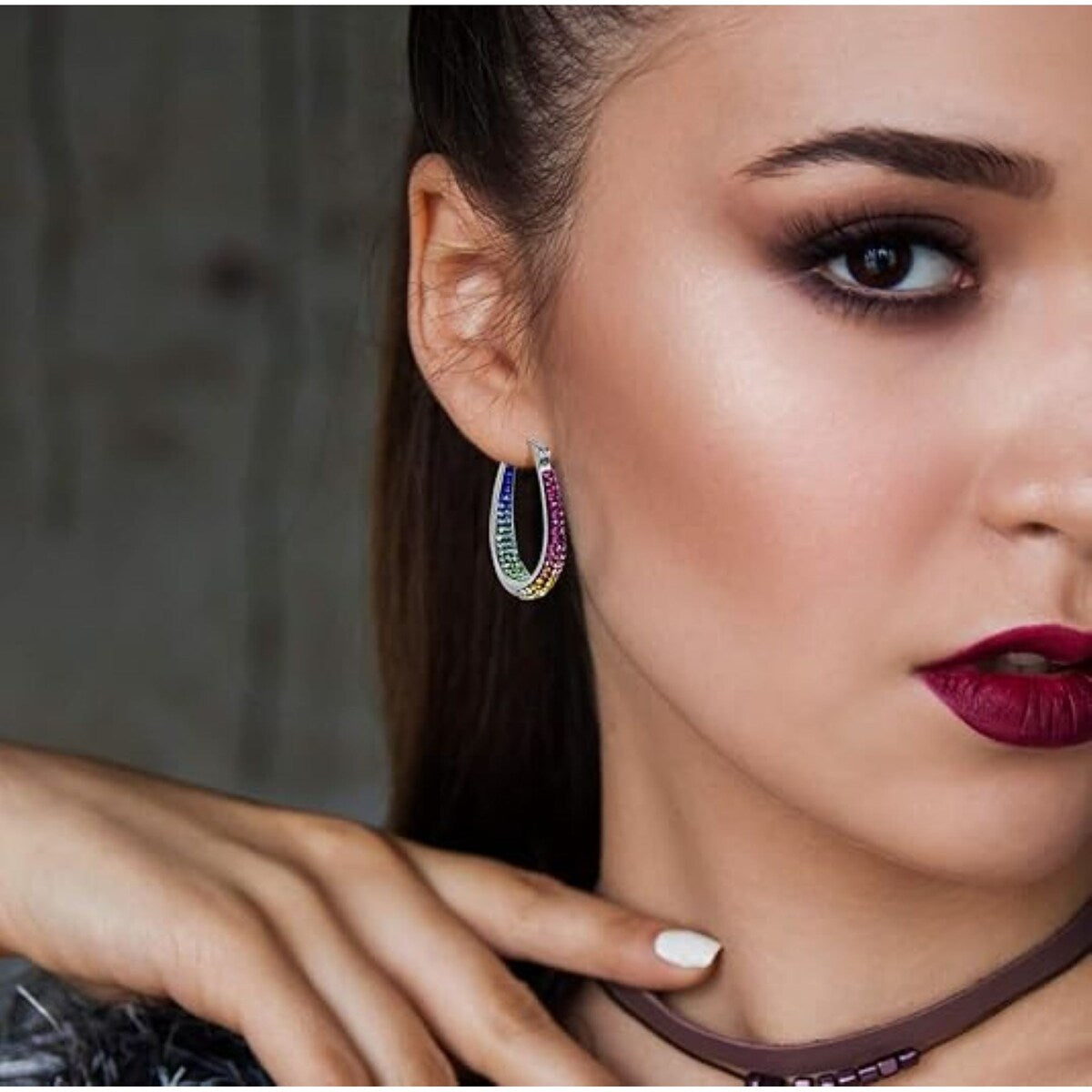 Multi Color Inside Out Crystal Hoop Earrings For Women - Multi Color