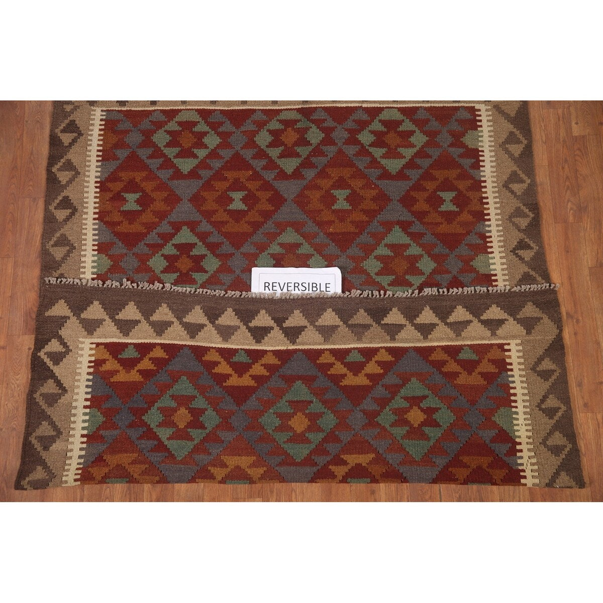 Multi-Color Kilim Oriental Area Rug Hand-woven Wool Carpet - 5'1" x 6'5"