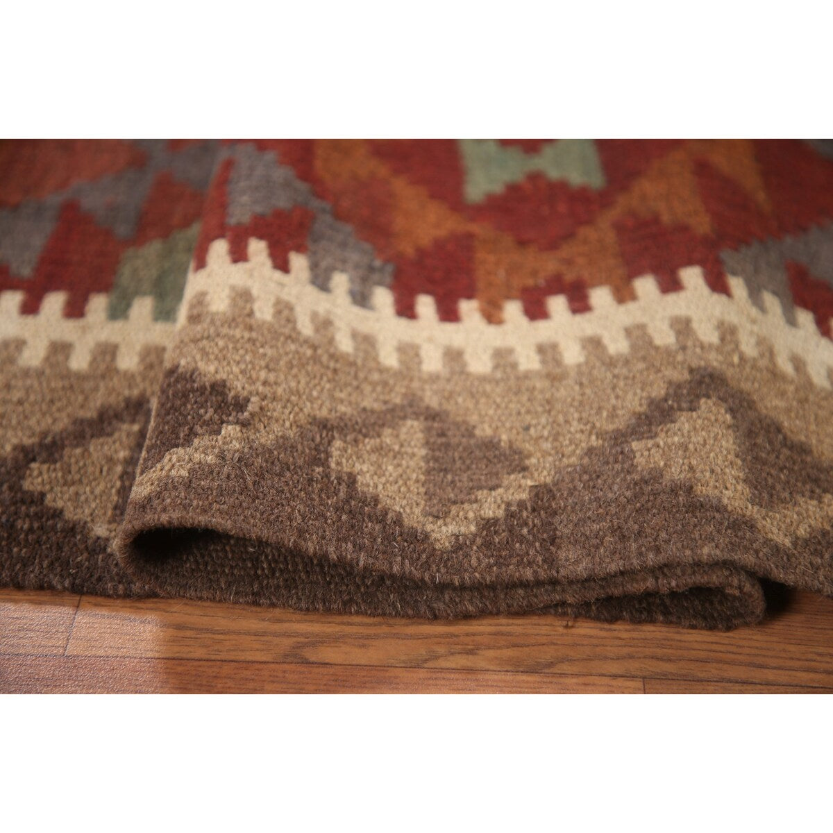 Multi-Color Kilim Oriental Area Rug Hand-woven Wool Carpet - 5'1" x 6'5"