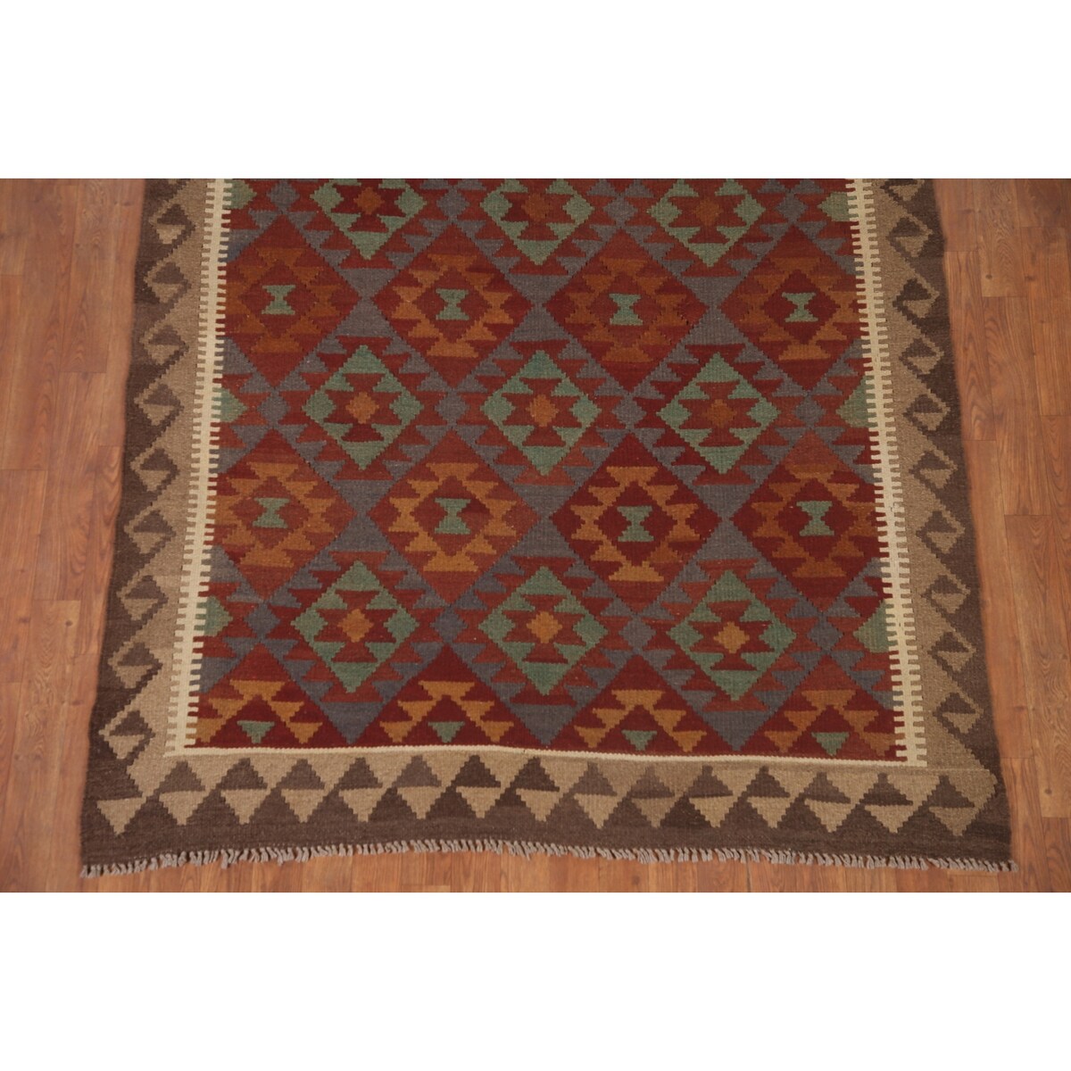 Multi-Color Kilim Oriental Area Rug Hand-woven Wool Carpet - 5'1" x 6'5"