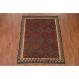 Multi-Color Kilim Oriental Area Rug Hand-woven Wool Carpet - 5'1" x 6'5"