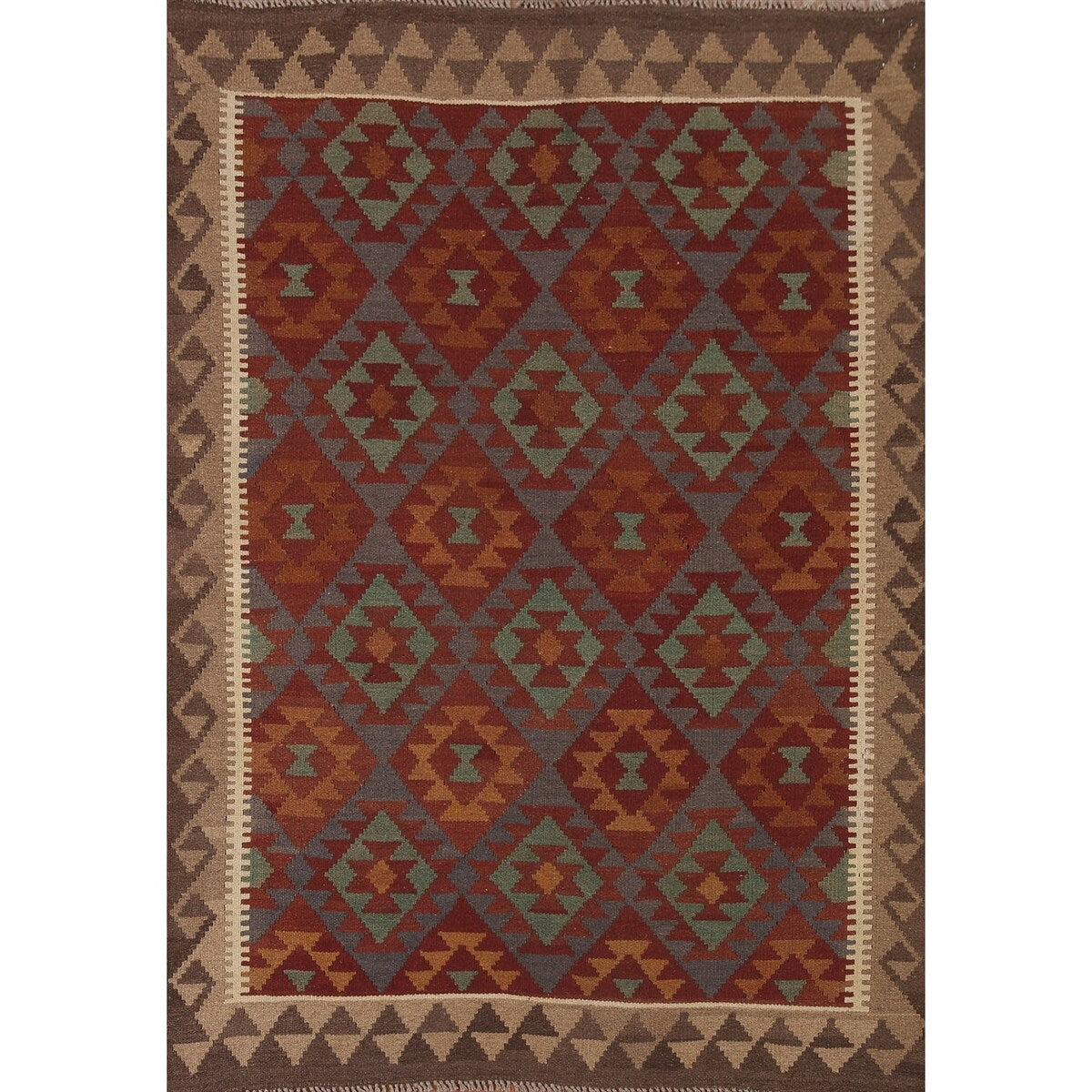Multi-Color Kilim Oriental Area Rug Hand-woven Wool Carpet - 5'1" x 6'5"