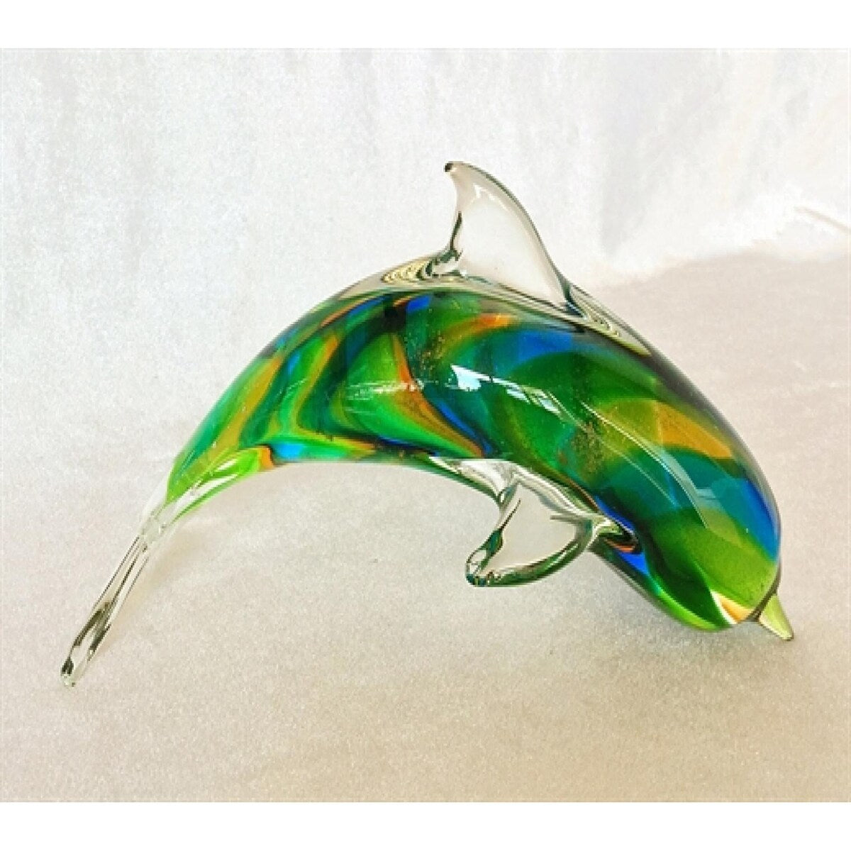 Multi Color Patterned Hand Blown Glass Dolphin Figurine