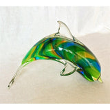 Multi Color Patterned Hand Blown Glass Dolphin Figurine