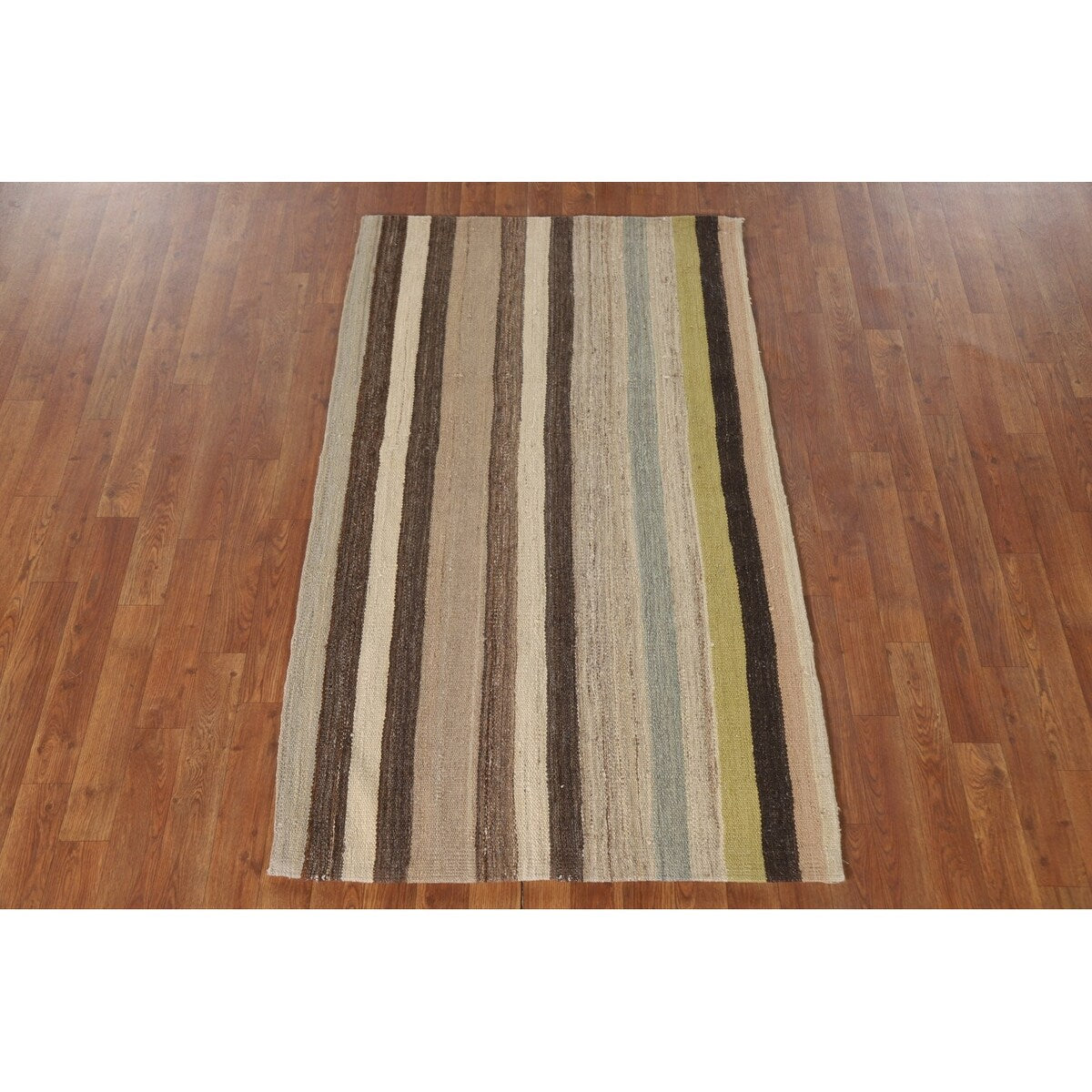 Multi-Color Striped Kilim Oriental Area Rug Flatweave Wool Carpet - 3'1"x 5'3"