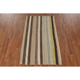 Multi-Color Striped Kilim Oriental Area Rug Flatweave Wool Carpet - 3'1"x 5'3"