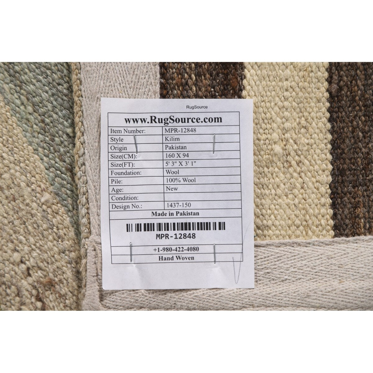 Multi-Color Striped Kilim Oriental Area Rug Flatweave Wool Carpet - 3'1"x 5'3"