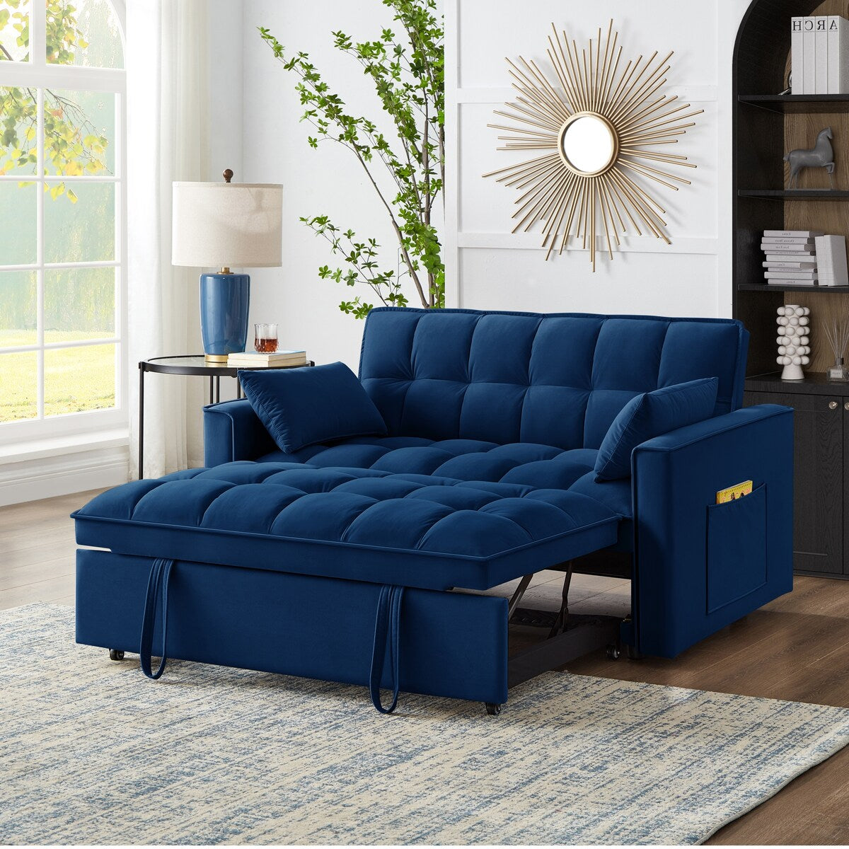 Multi Function 4 in 1 Loveseat Sofa Bed for Living Room Navy