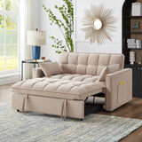 Multi-Function Tufted Pull-out Sofa Bed with Adjustable Backrest and Pillows, Convertible Loveseat Sofa Couch