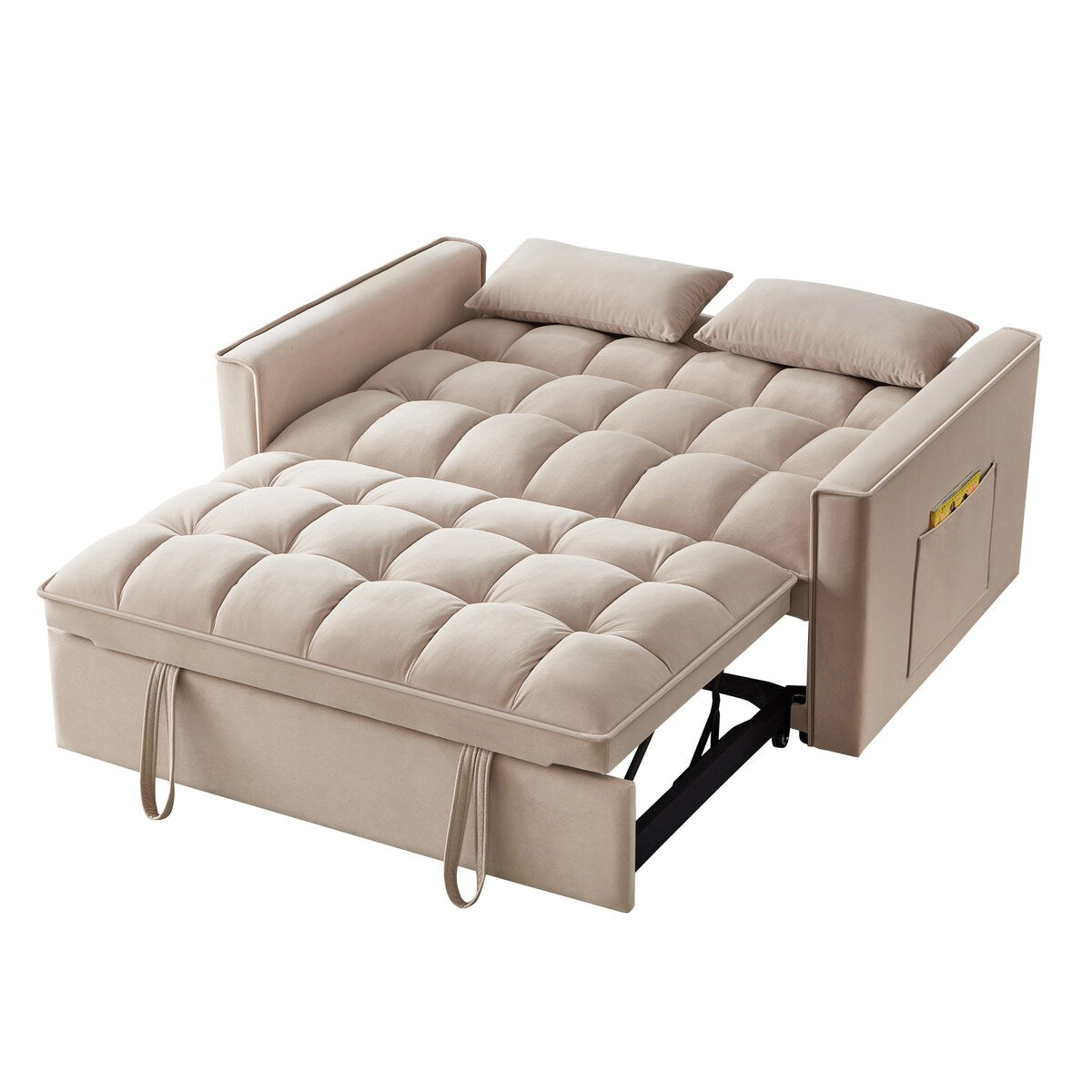 Multi-Function Tufted Pull-out Sofa Bed with Adjustable Backrest and Pillows, Convertible Loveseat Sofa Couch