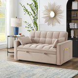 Multi-Function Tufted Pull-out Sofa Bed with Adjustable Backrest and Pillows, Convertible Loveseat Sofa Couch