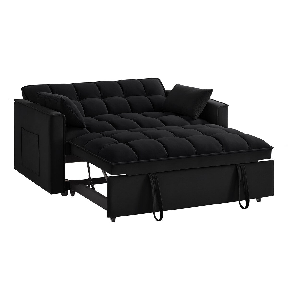 Multi-Function Tufted Pull-out Sofa Bed with Adjustable Backrest and Pillows, Convertible Loveseat Sofa Couch
