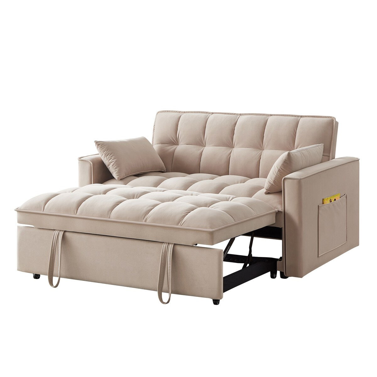 Multi-Function Tufted Pull-out Sofa Bed with Adjustable Backrest and Pillows, Convertible Loveseat Sofa Couch