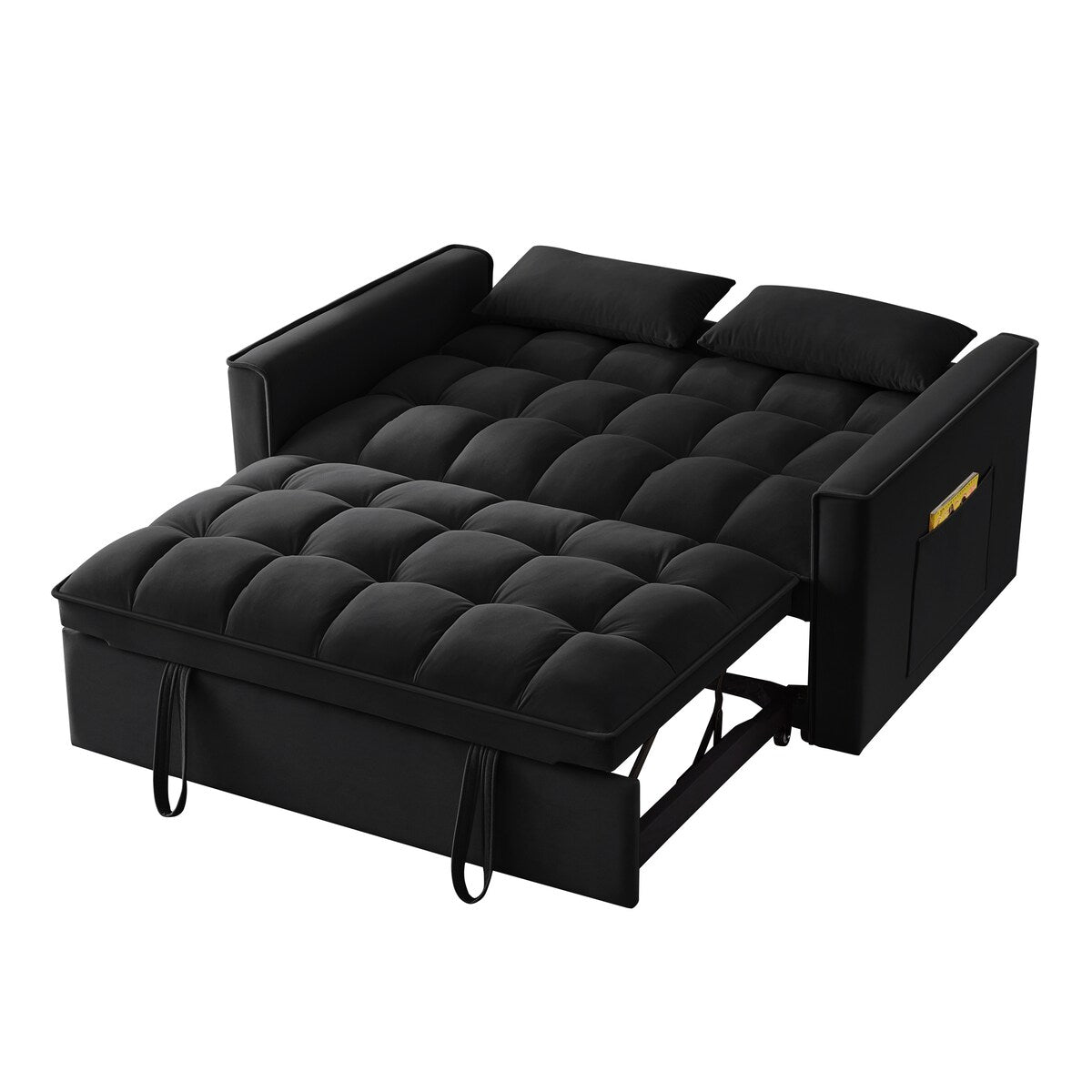 Multi-Function Tufted Pull-out Sofa Bed with Adjustable Backrest and Pillows, Convertible Loveseat Sofa Couch