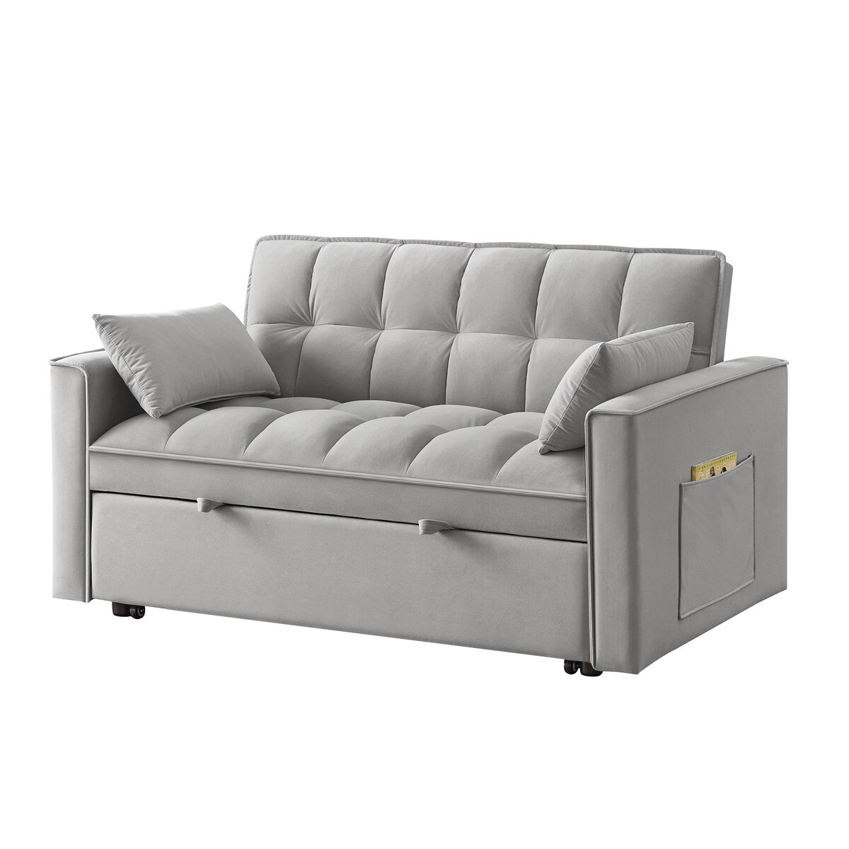 Multi-Function Tufted Pull-out Sofa Bed with Adjustable Backrest and Pillows, Convertible Loveseat Sofa Couch