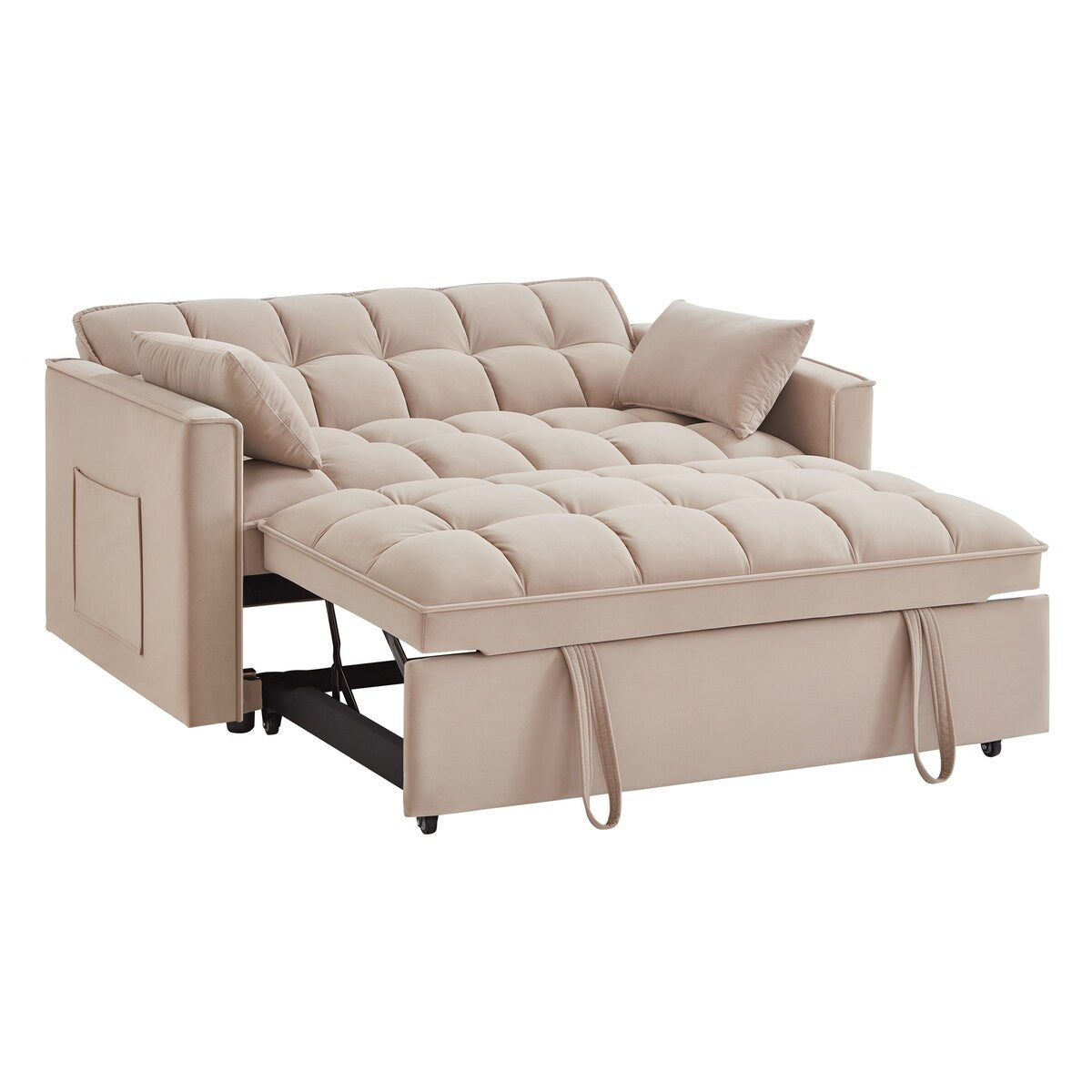 Multi-Function Tufted Pull-out Sofa Bed with Adjustable Backrest and Pillows, Convertible Loveseat Sofa Couch