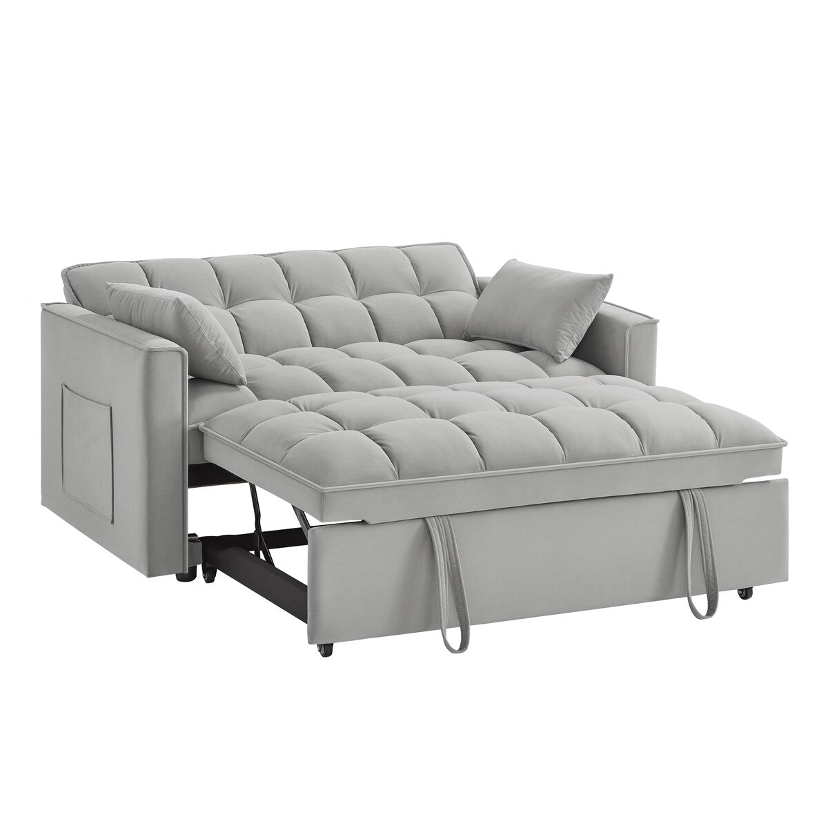 Multi-Function Tufted Pull-out Sofa Bed with Adjustable Backrest and Pillows, Convertible Loveseat Sofa Couch