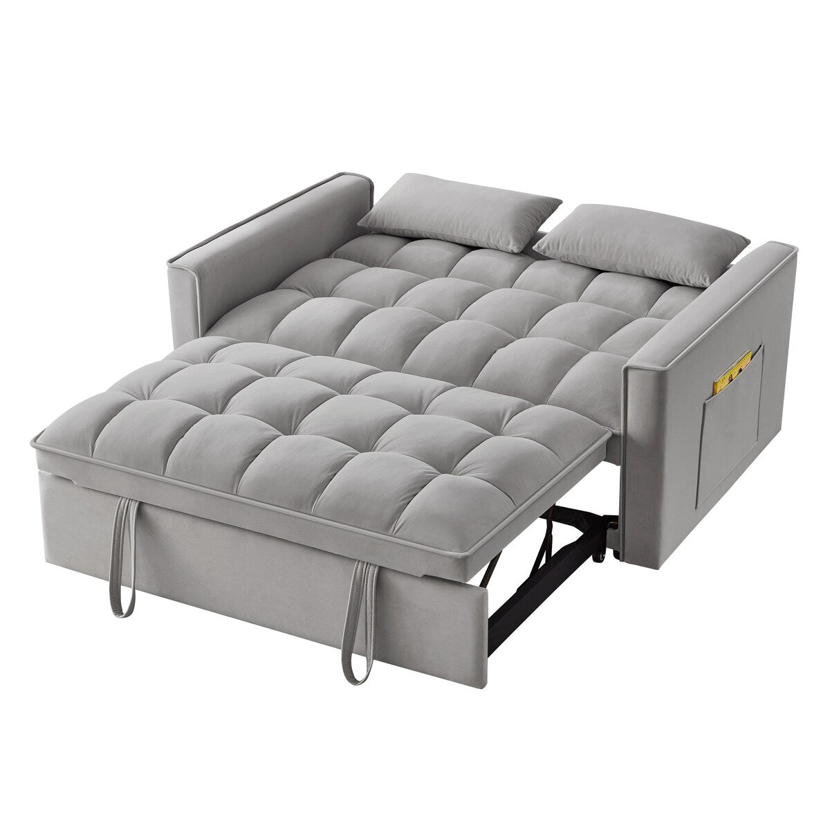 Multi-Function Tufted Pull-out Sofa Bed with Adjustable Backrest and Pillows, Convertible Loveseat Sofa Couch